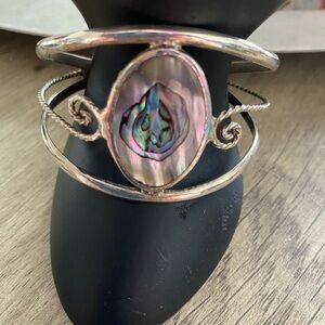 Elegant Vintage Silver Abalone Shell Bracelet Cuff Mexico